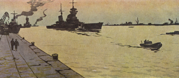At the Pier, 1960 (colour litho)