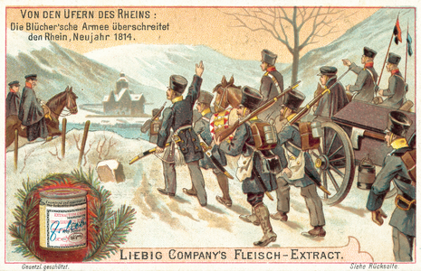Marshal Blucher's Prussian army crossing the Rhine into France, New Year's Day, 1814 (chromolitho)
