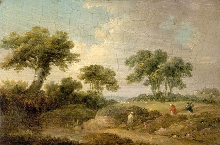 Landscape with Figures (oil on wood)