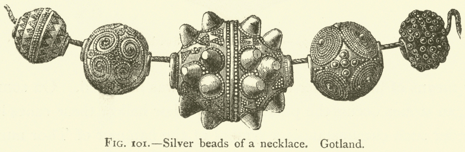 Silver beads of a necklace, Gotland (engraving)