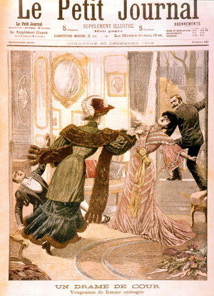 Frontpage of French newspaper decembre 1903 : revenge of an offended woman