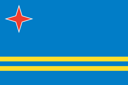 Flag of Aruba, a Dutch territory in the Caribbean sea.