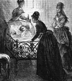 A young mother saying goodnight to her child, 1850
