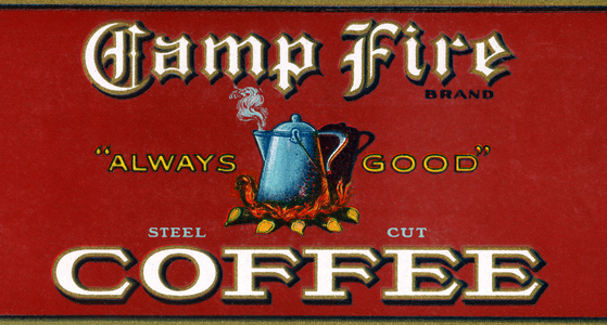Vintage Camp Fire Coffee Product Label, 1919 (colour litho)
