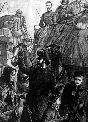 A policeman holding up traffic for pedestrians in London, 1850