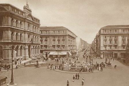 Napoli, Piazza della Borsa, Corso Umberto I (b/w photo)
