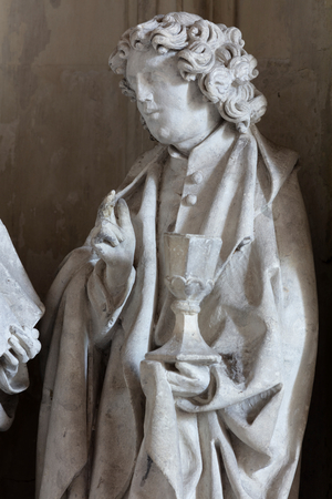 Interior, Altarpiece, Attribution to Pasquier Borman, c.1510, White stone, Detail, Parish church, Horrues, église Saint-Martin, Soignies, Hainaut, Belgium
