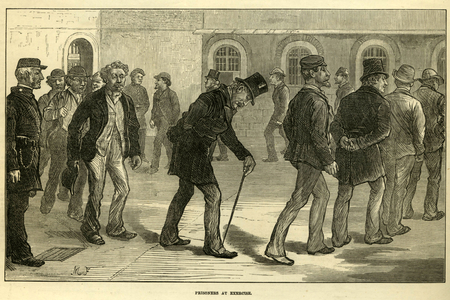 Prisoners at Newgate Exercising Magazine Plate, UK, 1870s