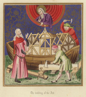 The building of the Ark (colour litho)