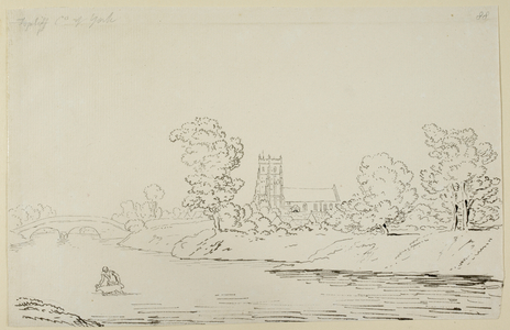 An east view of Croft Bridge and Church, Yorkshire scene drawn by S.H. Grimm in 1778.