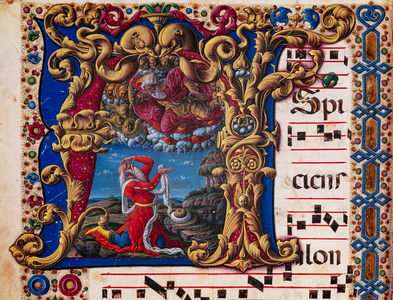 Piccolomini Library: choir book,  cod. 1.A, ff.4v with “Vision of Isaiah”, by  Liberale da Verona  (about 1445  - 1527/9).  Detail.
