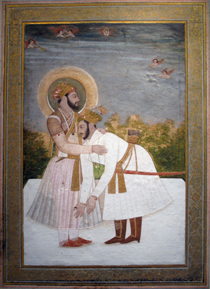 Shah Jahan embracing his son Aurangzeb, c.1750 (gouache & gold)