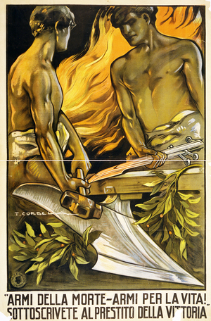 "Weapons for death  - weapons for life! Subscribe to the Victory Loan", 1918 (colour litho)