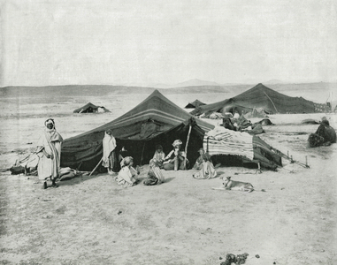 Camp of a Caravan on the Sahara Desert (b/w photo)