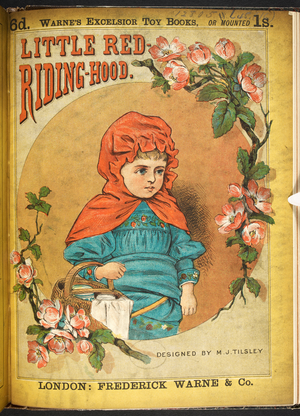 Illustrated title page shwoing little red riding-hood.
