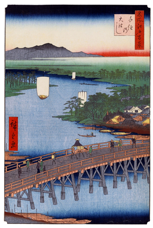 Japan: Winter: Senju Great Bridge, Arakawa River. Image 100 of '103 Famous Views of Edo'. Utagawa Hiroshige (first published 1856-59)