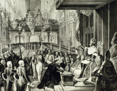 Portrait of Pedro I of Brazil and IV of Portugal (1798-1834), Ceremony of the coronation, Celebrated in Rio de Janeiro, December 1, 1822 (engraving)
