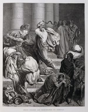 Christ expelling traders from the Temple. By Gustave Doré