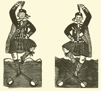 Highland dancers (woodcut)