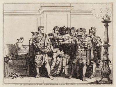 The Catiline conspirators drinking the blood of a murdered slave (etching)