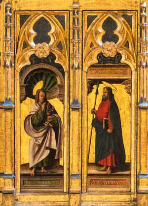 Reliquary chest, Saint John and Saint Thomas, 15th-16th century (Gilded and polychrome wood)
