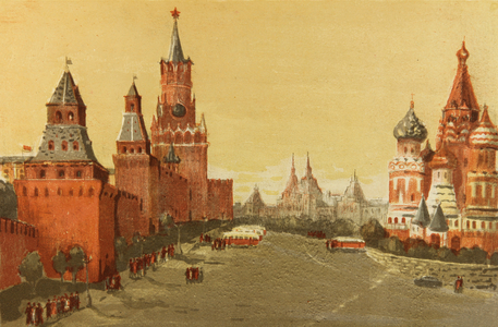 Red Square with St. Basil's Cathedral, 1950s (colour litho)