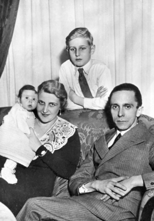 Portrait of Joseph Goebbels with his family, 1933 (b/w photo)