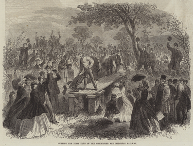 Cutting the First Turf of the Chichester and Midhurst Railway (engraving)