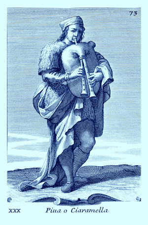 Man playing  Zambogna, Italian folk pagpipe
