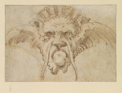 Grotesque mask, 17th century (black chalk, pen & brown ink, brown wash on laid paper)
