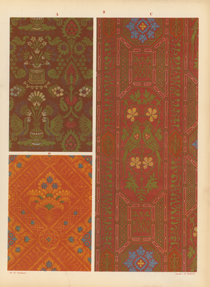 Page from Ornamente de Gewebe, 1874 – textile designs (colour litho)