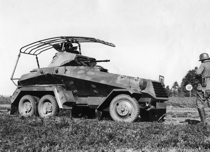 A German armored reconnaissance vehicle during a maneuver, 1935 (b/w photo)