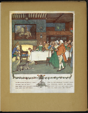 A well-to-do family sitting down to a Christmas feast