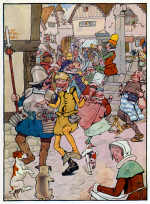Illustration for The Story of Tom The Piper's Son (colour litho)