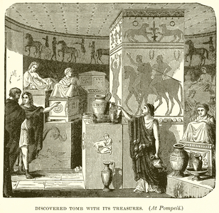 Discovered Tomb with its Treasures. (At Pompeii) (engraving)