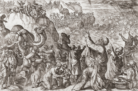 The Red Sea drowns Pharaoh's Army, 17th century (etching)