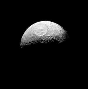 The Cassini spacecraft takes one of its last good looks at Iapetus, a Saturnian moon.