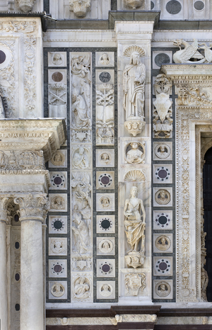 Statues of Saints, detail of the exterior of Certosa di Pavia, Province of Pavia, Lombardy, Italy (photo)