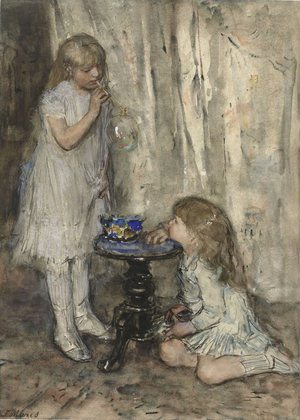 Two Girls Blowing Bubbles, c.1880 (chalk on paper)
