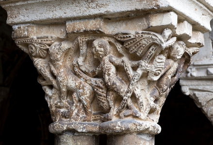 Capital with a man facing an animal, 1130-1180 (Sculpture)