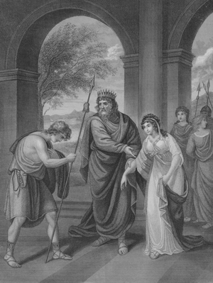 Saul presenting his Daughter Merab to David, 1 Samuel 18, Verse 15-23 (engraving)