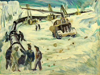 Laying the Gas Pipes, 1977 (oil on paper)