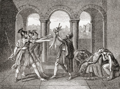 Roman legend tells of a dispute between two warring cities, Rome and Alba Longa, from Ward and Lock's Illustrated History of the World, pub. c.1882