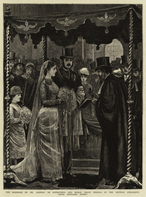 The Marriage of Mr Leopold de Rothschild and Mademoiselle Marie Perugia in the Central Synagogue, Great Portland Street (engraving)