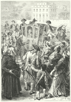 Louis XVI brought to Paris after the mob attacked the Palace of Versailles, 1789 (engraving)