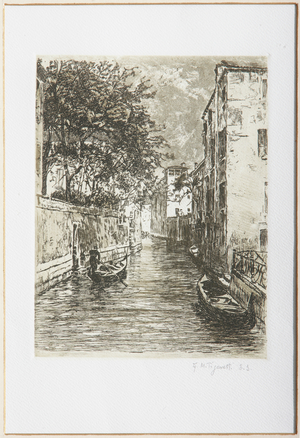 A canal in Venice (etching on white paper)