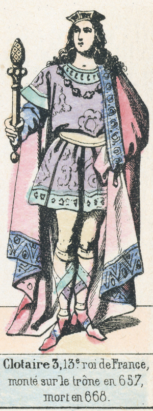 Clotaire 3, 13e roi de France, monte sur le trone en 657, mort en 668 (coloured engraving)