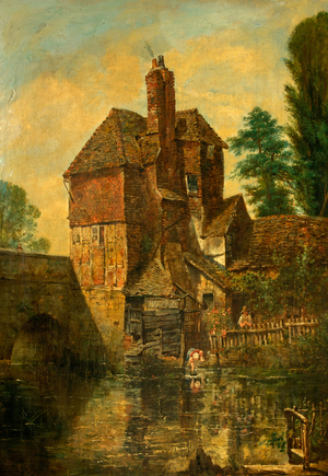 The House on Harnham Bridge, Salisbury, Wiltshire, c.1860 (oil on canvas)