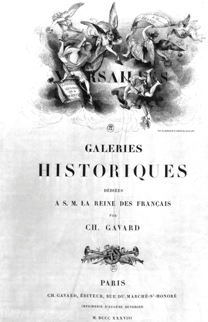Frontpage of book about history of Versailles palace, 1838 (print)