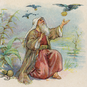 Elijah Fed by the Ravens (colour litho)